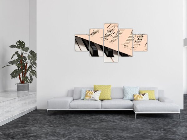 Obraz fortepianu z nutami (125x70 cm)
