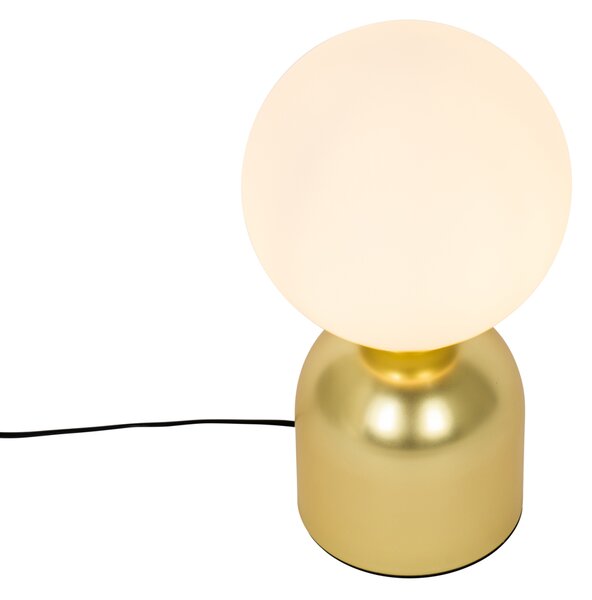 Lampa stołowa w stylu hotelowym złota z opalowym szkłem - Pallon Trend