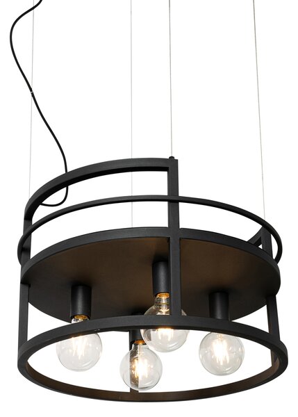 Industrialna lampa wisząca czarna z półką okrągłą 4-światłowa - Cage Rack