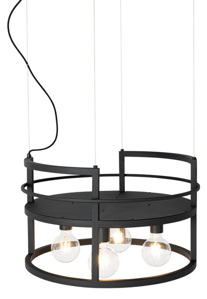 Industrialna lampa wisząca czarna z półką okrągłą 4-światłowa - Cage Rack