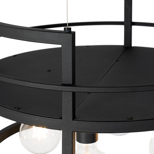 Industrialna lampa wisząca czarna z półką okrągłą 4-światłowa - Cage Rack