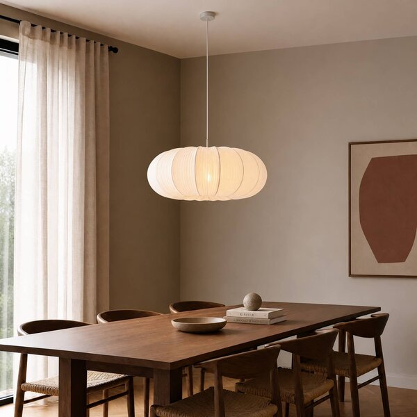 Lampa wisząca Marielle Lindby, możliwość ściemniania, biały / opal, salon / jadalnia, tkanina / materiał / jedwab, skandynawski