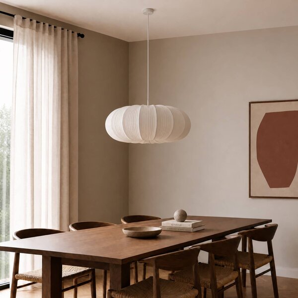 Lampa wisząca Marielle Lindby, możliwość ściemniania, biały / opal, salon / jadalnia, tkanina / materiał / jedwab, skandynawski