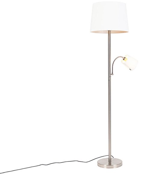 Inteligentna lampa stojąca stalowa z białym kloszem, w tym WiFi A60 i E14 - Retro