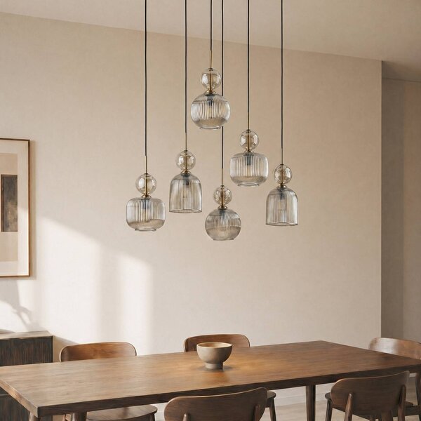 Lampa wisząca szklana Sophia TK Lighting, możliwość ściemniania, aluminiowy / szary / cynkowy, salon / jadalnia, szkło