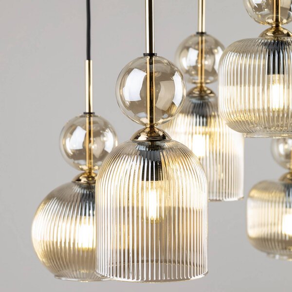 Lampa wisząca szklana Sophia TK Lighting, możliwość ściemniania, aluminiowy / szary / cynkowy, salon / jadalnia, szkło