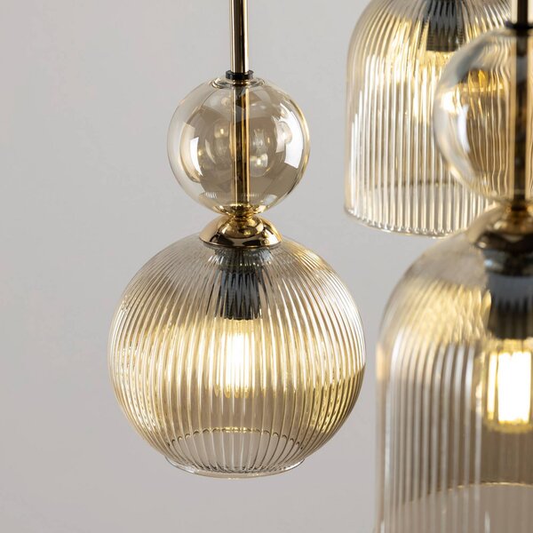 Lampa wisząca szklana Sophia TK Lighting, możliwość ściemniania, aluminiowy / szary / cynkowy, salon / jadalnia, szkło