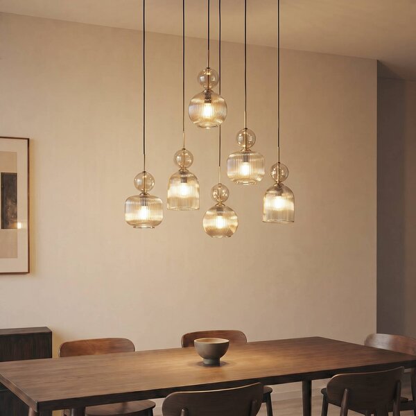 Lampa wisząca szklana Sophia TK Lighting, możliwość ściemniania, aluminiowy / szary / cynkowy, salon / jadalnia, szkło