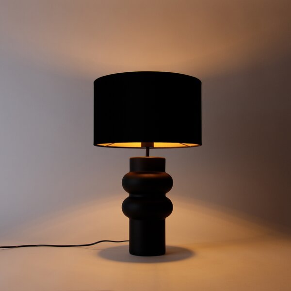 Designerska Lampa Stołowa Czarny Aksamitny Klosz Czarny ze Złotym 35 cm - Alisia