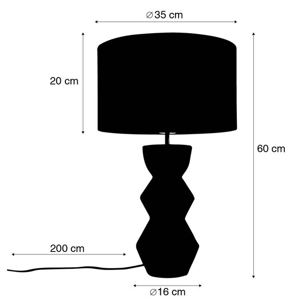 Designerska lampa stołowa czarna z abażurem z czarnego weluru w kolorze zielonym ze złotem 35 cm - Alisia
