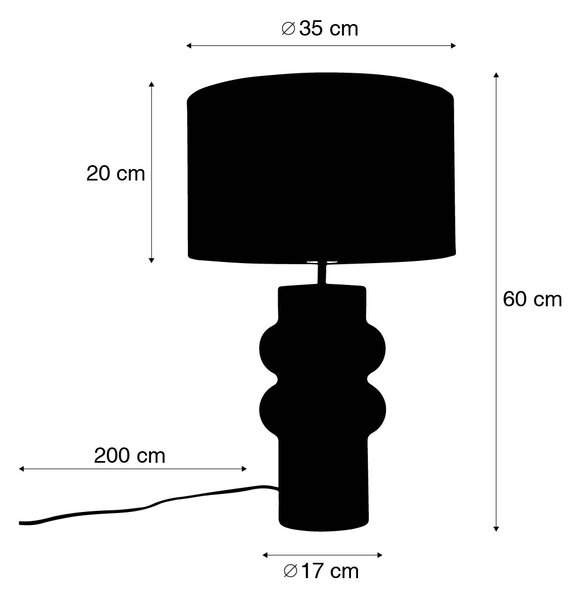 Designerska lampa stołowa z abażurem z czarnego weluru w kolorze taupe ze złotem 35 cm - Alisia