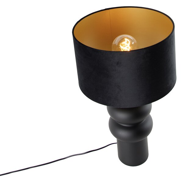 Designerska Lampa Stołowa Czarny Aksamitny Klosz Czarny ze Złotym 35 cm - Alisia