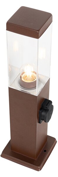 Lampa zewnętrzna rdzawo-brązowa 45 cm z gniazdkiem IP44 - Malios