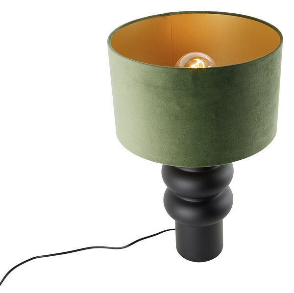 Designerska lampa stołowa z czarnym aksamitnym kloszem, zielonym ze złotem 35 cm - Alisia