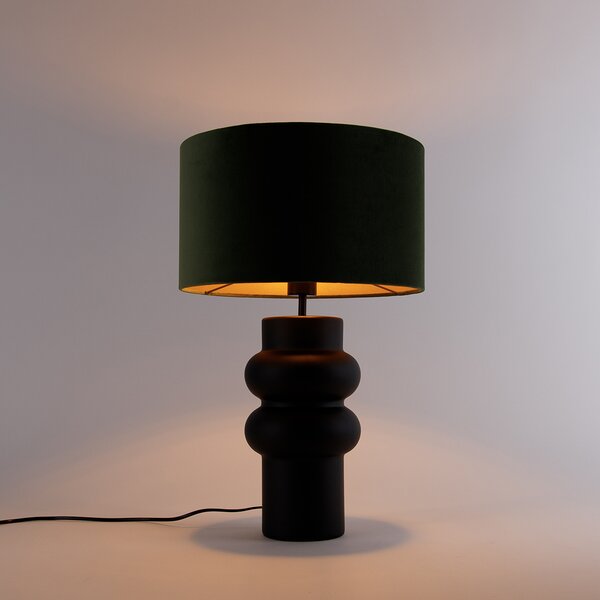 Designerska lampa stołowa z czarnym aksamitnym kloszem, zielonym ze złotem 35 cm - Alisia