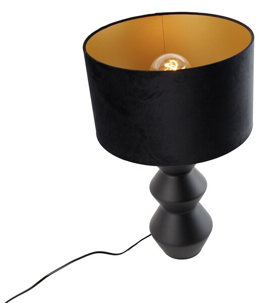 Designerska lampa stołowa czarna z abażurem z weluru czarnego ze złotem 35 cm - Alisia