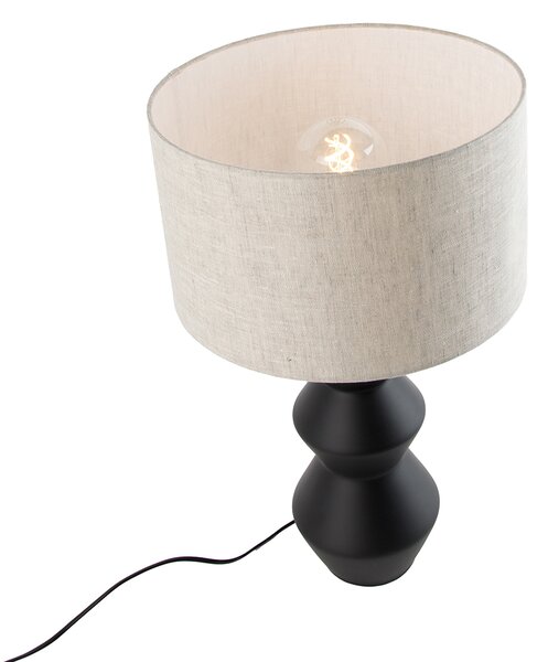 Designerska lampa stołowa czarna z abażurem z tkaniny jasnoszary 35 cm - Alisia