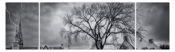 Obraz czarno - białej wioski (170x50 cm)