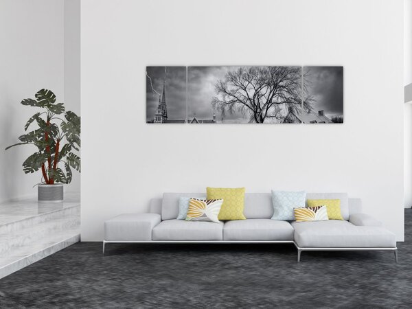 Obraz czarno - białej wioski (170x50 cm)