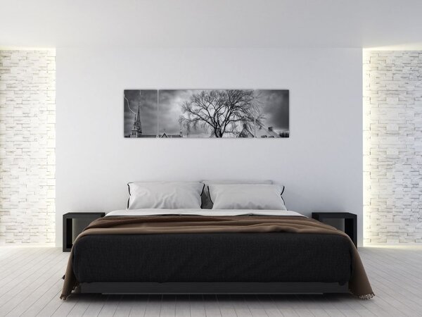 Obraz czarno - białej wioski (170x50 cm)