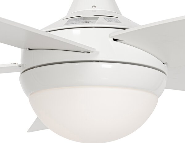 Inteligentny wentylator sufitowy biały z drewnianym nadrukiem 132 cm z LED z możliwością ściemniania z pilotem - Cool