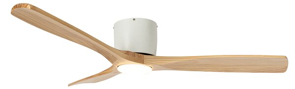 Wentylator sufitowy biały z drewnem 131,5 cm z LED z możliwością ściemniania z pilotem - Jerri