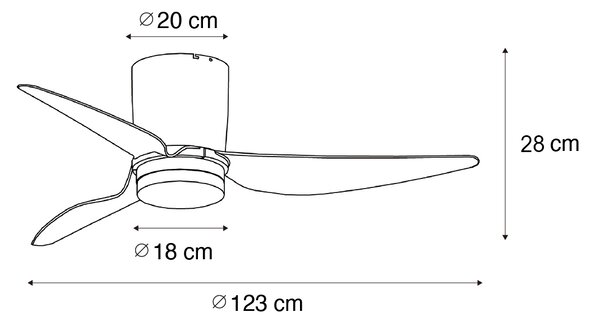 Czarny wentylator sufitowy 123 cm z LED, ściemnialny, z pilotem - Patty
