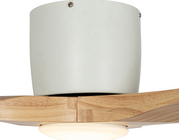 Wentylator sufitowy biały z drewnem 131,5 cm z LED z możliwością ściemniania z pilotem - Jerri