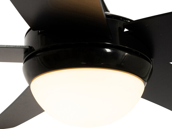 Inteligentny wentylator sufitowy czarny z drewnianym nadrukiem 132 cm z LED z możliwością ściemniania z pilotem - Cool