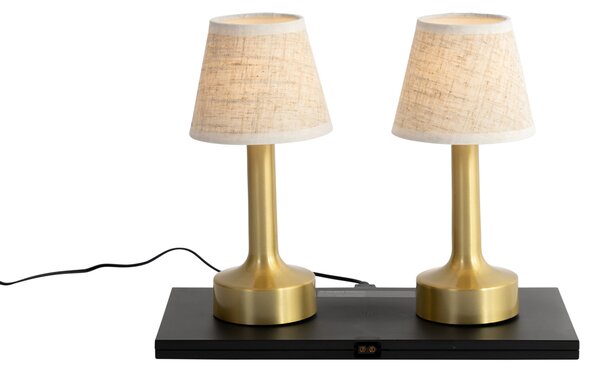 Zestaw 2 lamp stołowych złotych z beżowym RGBW do ładowania - Elise