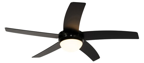 Inteligentny wentylator sufitowy czarny z drewnianym nadrukiem 132 cm z LED z możliwością ściemniania z pilotem - Cool