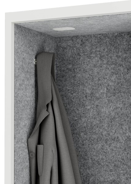 Szafa z siedziskiem i strefą wyciszenia SALLY MentalBox, biały korpus, szare siedzisko, 1850 x 600 x 400 mm