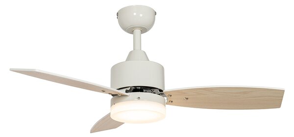 Biały wentylator sufitowy zewnętrzny z drewnianym nadrukiem 91,3 cm z LED ściemnialnym z pilotem IP44 - Toledo