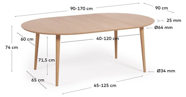 Okrągły rozkładany stół w dekorze dębu ø 90 cm Oqui – Kave Home