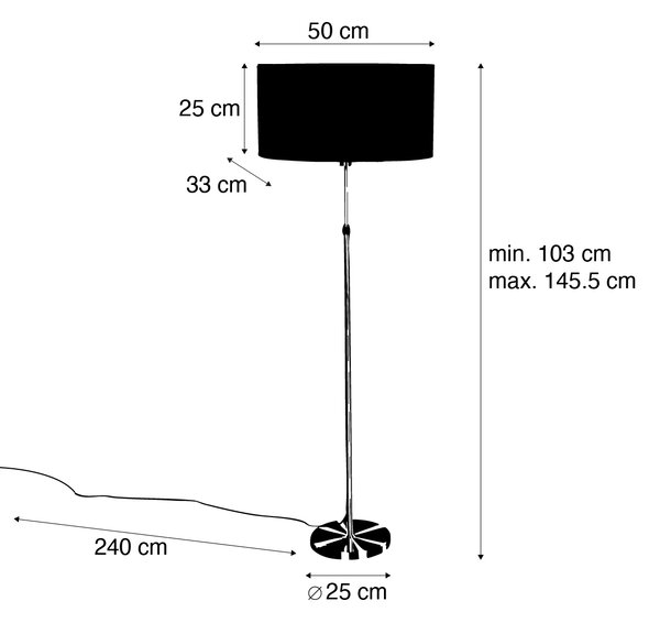 Lampa podłogowa czarna z owalnym abażurem lnianym białym 50cm - Parte
