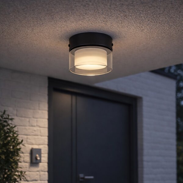 Nowoczesna lampa sufitowa czarna z przydymionym szkłem - Puck