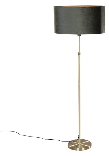 Lampa podłogowa złota z owalnym aksamitnym abażurem zielonym 50cm - Parte