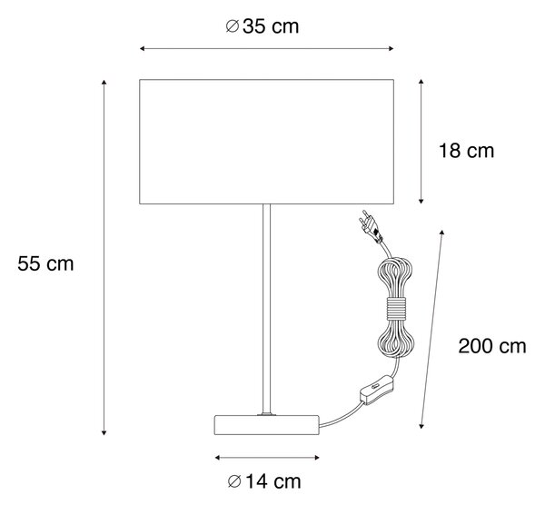 Lampa stołowa mosiężna z owalnym aksamitnym abażurem zielonym 35 cm - Simplo