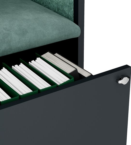 Szafa z siedziskiem i strefą wyciszenia SALLY MentalBox, antracytowy korpus, zielone siedzisko, 1850 x 600 x 400 mm