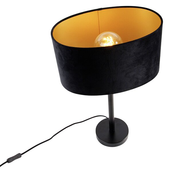 Lampa stołowa czarna z owalnym aksamitnym abażurem, 35 cm - Simplo