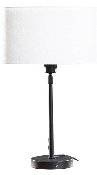 Lampa stołowa czarna z owalnym abażurem lnianym białym 35 cm - Parte