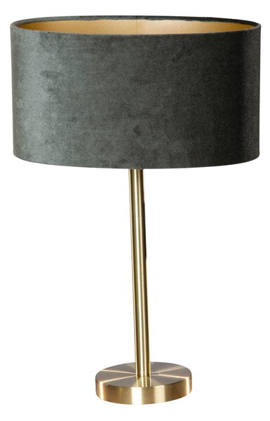 Lampa stołowa mosiężna z owalnym aksamitnym abażurem zielonym 35 cm - Simplo