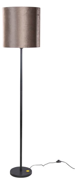 Lampa podłogowa czarna z brązowym aksamitnym abażurem 40cm - Simplo