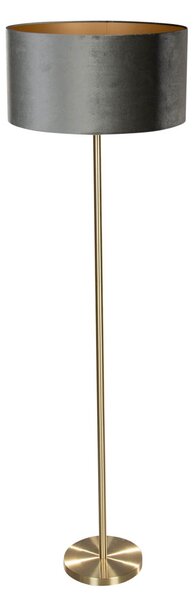Lampa podłogowa mosiężna z welurowym abażurem zielonym 50cm - Simplo