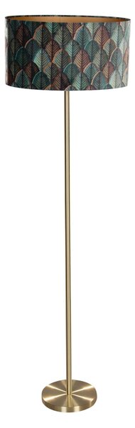 Lampa podłogowa mosiężna z owalnym aksamitnym abażurem w designie liści 50cm - Simplo