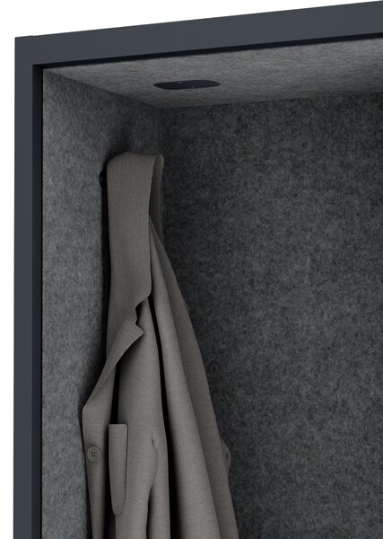 Szafa z siedziskiem i strefą wyciszenia SALLY MentalBox, antracytowy korpus, ciemnoszare siedzisko, 1850 x 600 x 400 mm