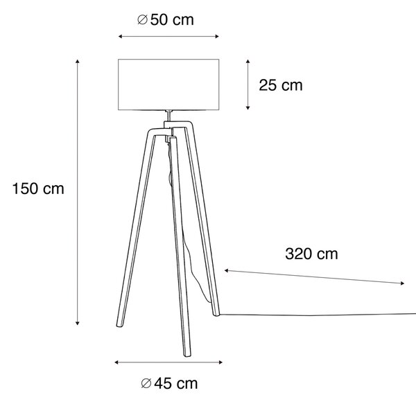 Lampa podłogowa czarny trójnóg z abażurem z motywem liści i złotym wnętrzem 50 cm - Puros