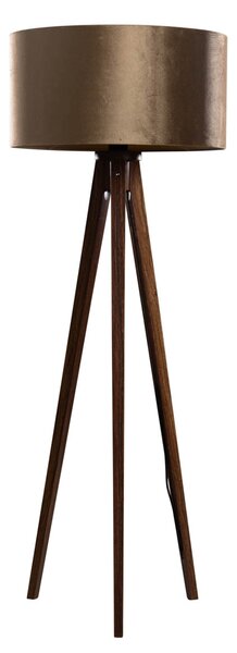 Lampa podłogowa na trójnogu z drewna orzechowego z abażurem z aksamitu w kolorze brązu, 50 cm - Tripod Classic