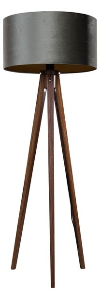 Lampa podłogowa na trójnogu z drewna orzechowego z zielonym aksamitnym abażurem 50 cm - Tripod Classic