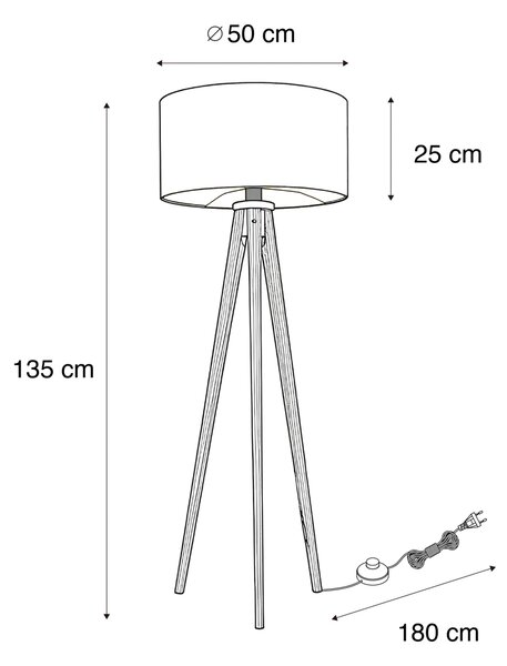 Lampa podłogowa Trójnóg z drewna orzechowego z czerwonym kloszem i złotym wnętrzem 50 cm - Tripod Classic